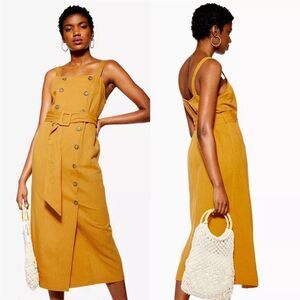 Topshop Mustard Button Front Midi Dress Size 12